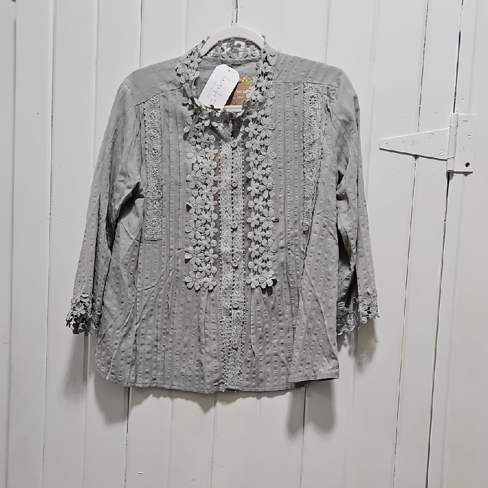Gray Utility Jacket with Floral Details
